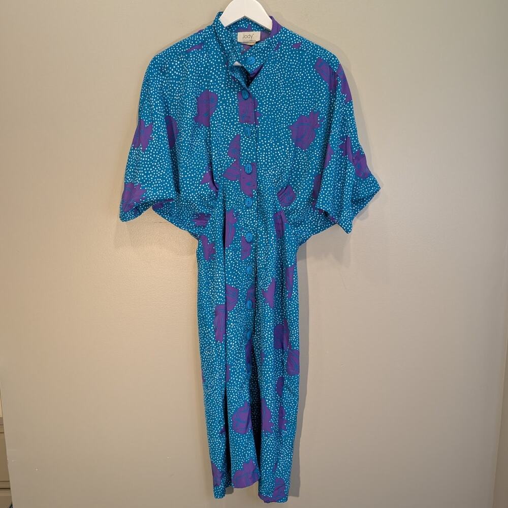 Vintage 1980s Dress Jody California Floral Feminine Bold Bright - Size 9